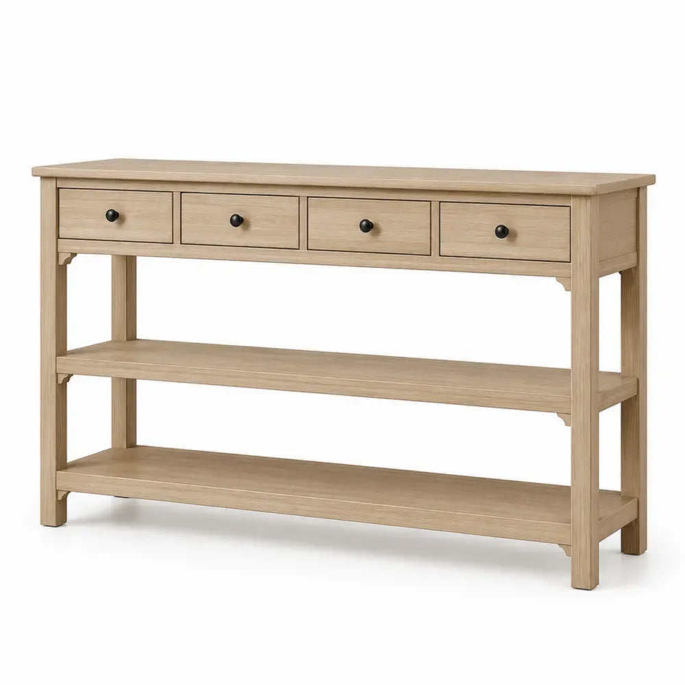 Konsolentisch Holz 4 Schubladen 2 Ablagen Natur 120cm x 35cm x 85cm