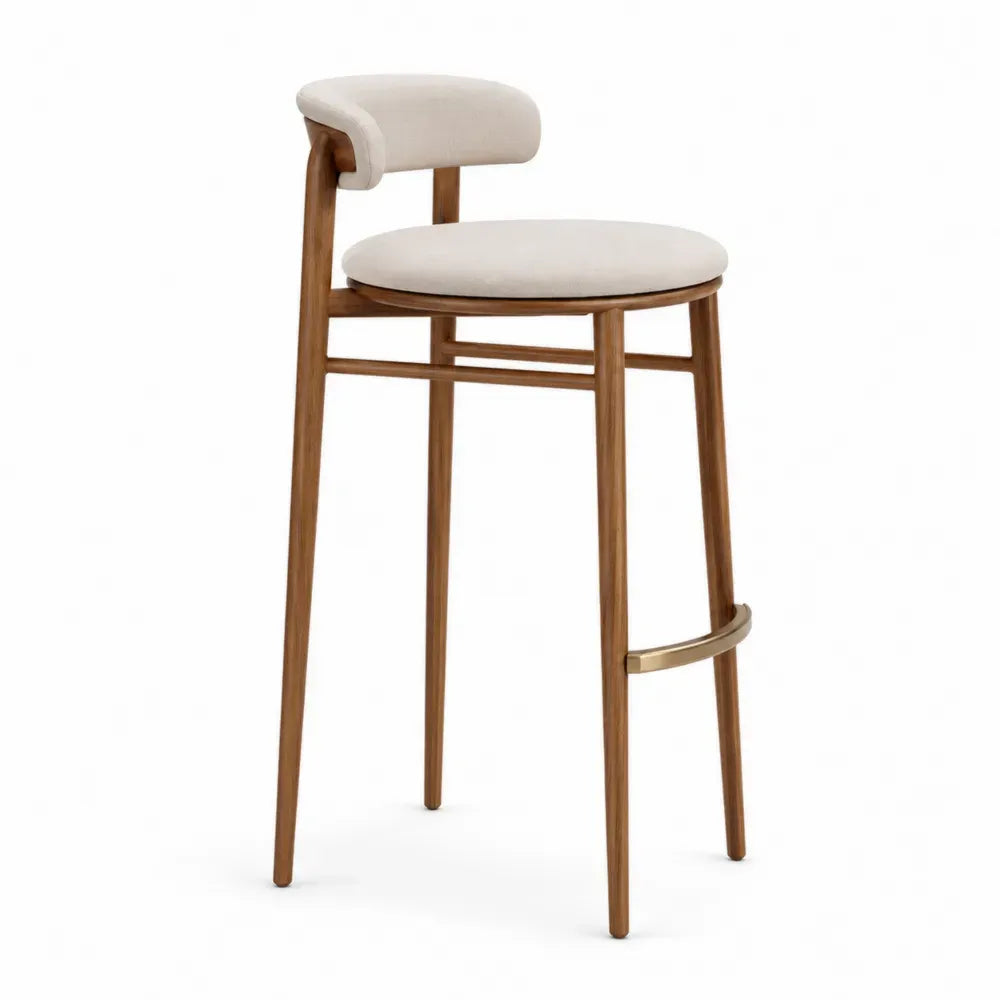 Barhocker Massivholz Beige Stoff, Sitzhöhe 75 cm