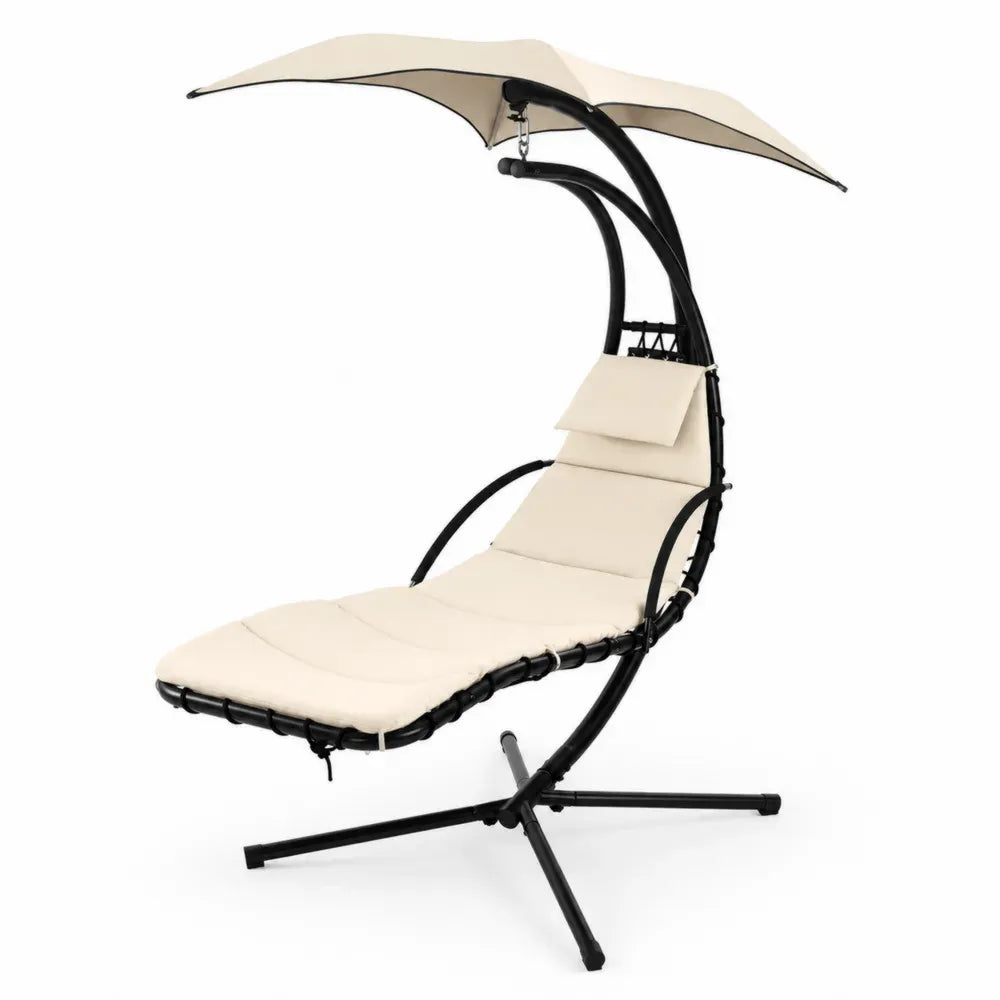 Liegestuhl mit Sonnendach aus Stahl in Beige und Schwarz