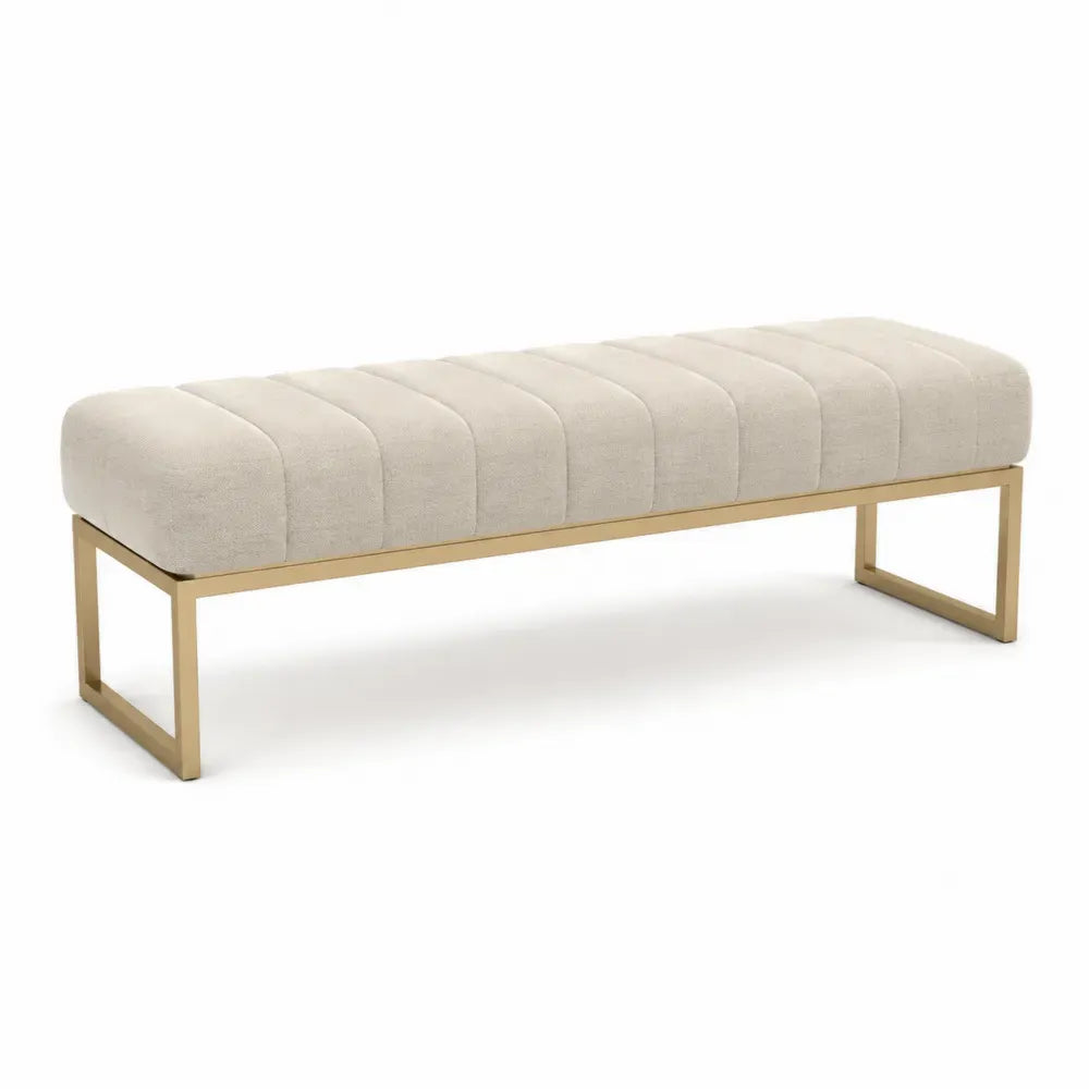 Beige Stoffbank mit Edelstahlrahmen 150x40x45 cm