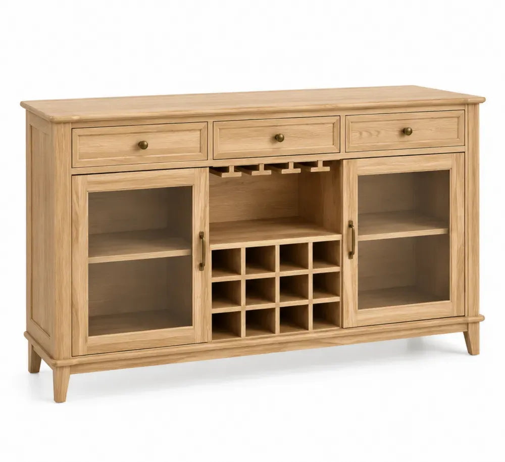 Eichen-Sideboard mit Glastüren und Weinregal, 145x90x40cm