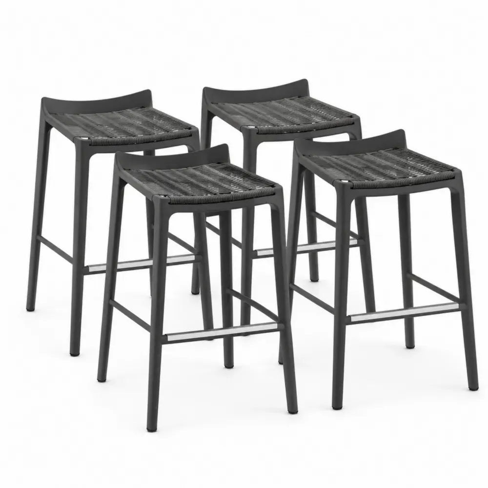 4er-Set Barhocker aus Metall und Kunststoffgeflecht Schwarz