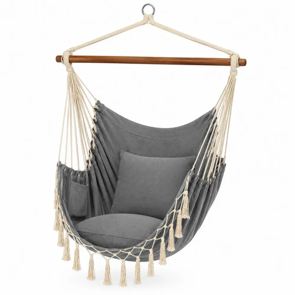 Hängesessel aus Baumwolle mit Kissen Grau Beige