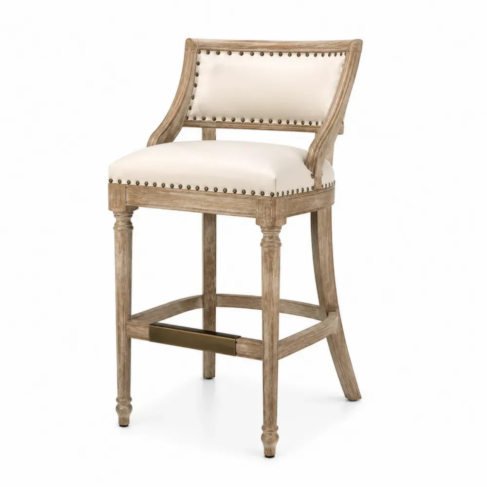 Barhocker mit Eichenholzrahmen und PU-Lederpolsterung Beige 75cm