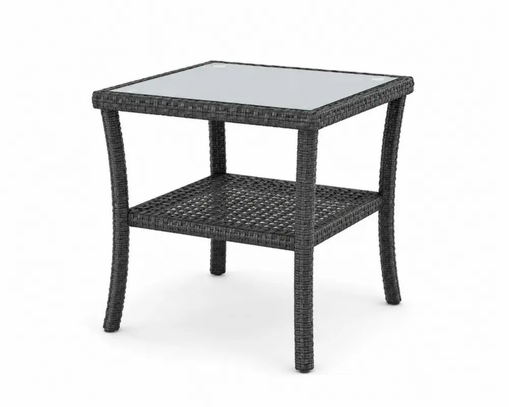 Quadratischer Gartentisch aus Aluminium und Rattan mit Glasplatte schwarz