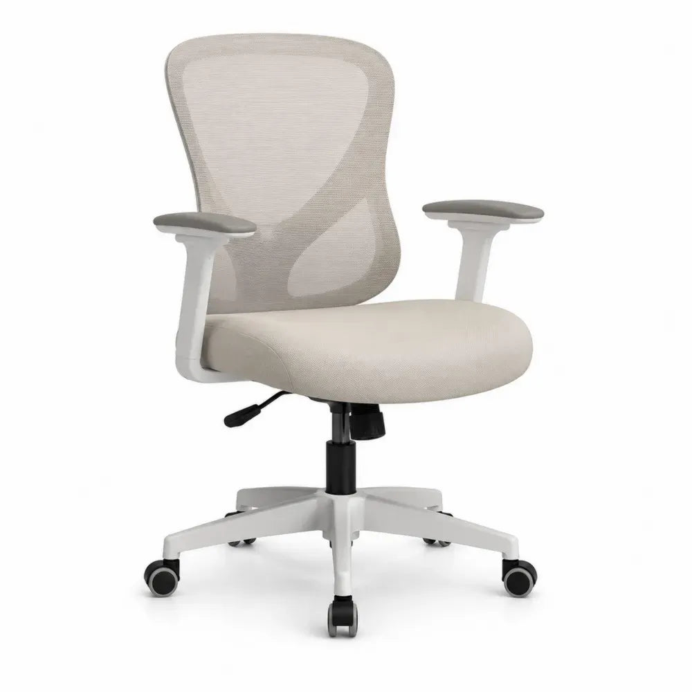 Bürostuhl Beige Netzstoff höhenverstellbar mit Armlehnen