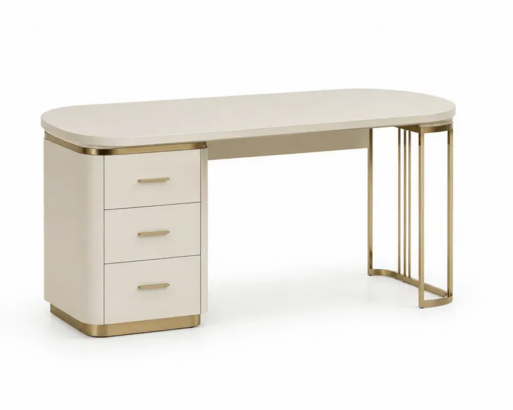 Schreibtisch mit Schubladen Oval Creme 160 cm MDF Stahl