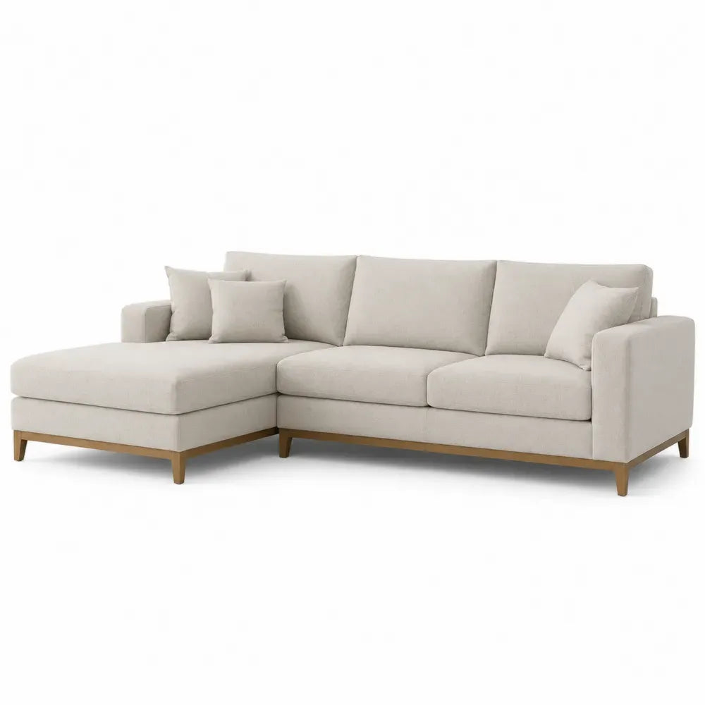 Ecksofa Leinen Beige mit Holzfüßen 300cm