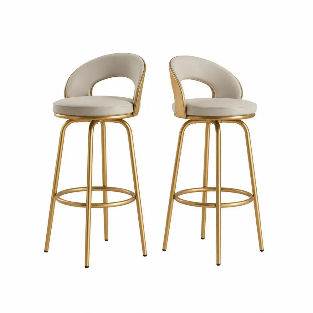 2er Set Barhocker Metallgestell Beiges Kunstleder 65 cm