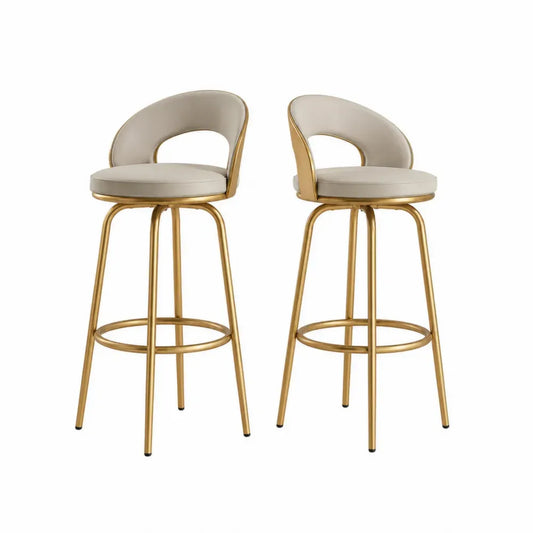 2er Set Barhocker Metallgestell Beiges Kunstleder 65 cm