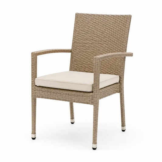Gartenstuhl Polyrattan Aluminium Beige mit abnehmbarem Creme Sitzkissen