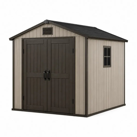 Gartenschuppen Polypropylen Beige/Schwarz/Braun 185x152x226cm Satteldach Fenster