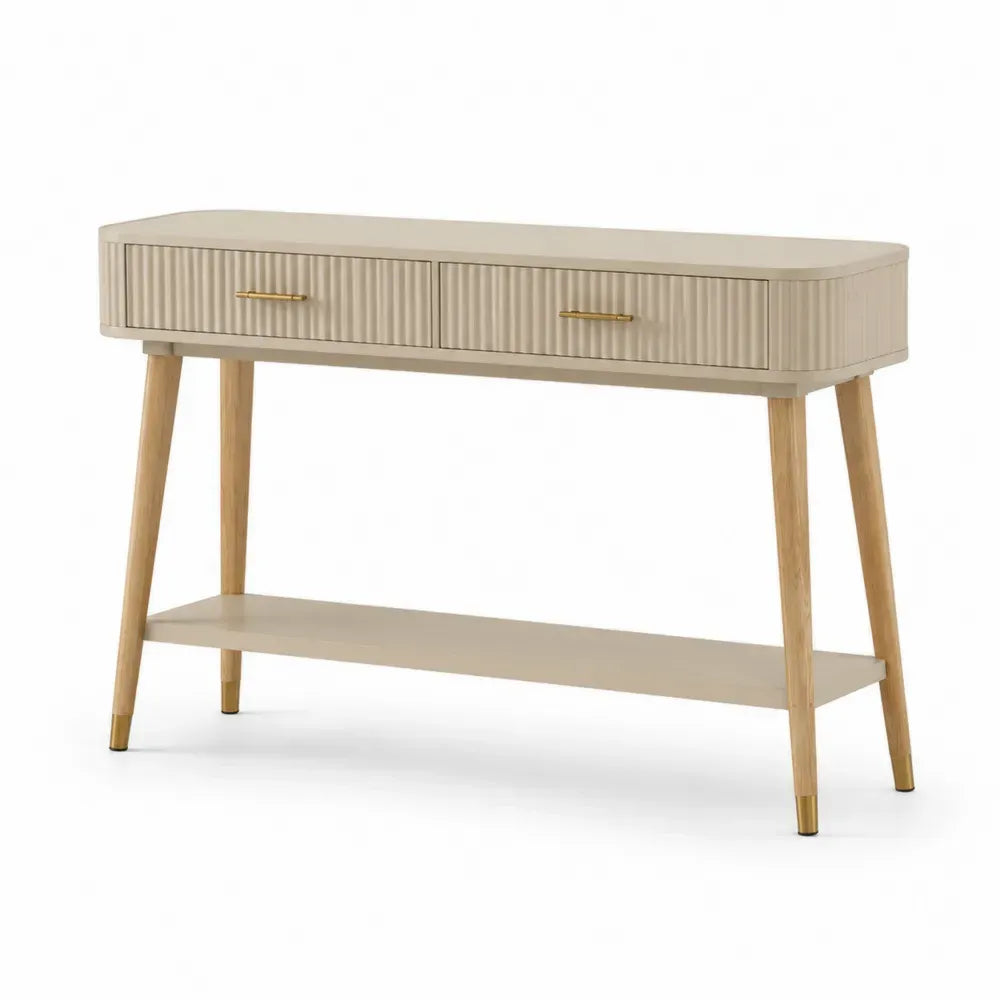 Konsolentisch aus MDF mit Eichenholzbeinen in Beige