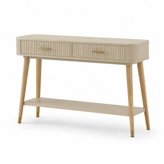 Konsolentisch aus MDF mit Eichenholzbeinen in Beige