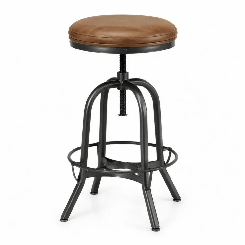 Industrieller Hocker mit PU-Leder und Metall, höhenverstellbar