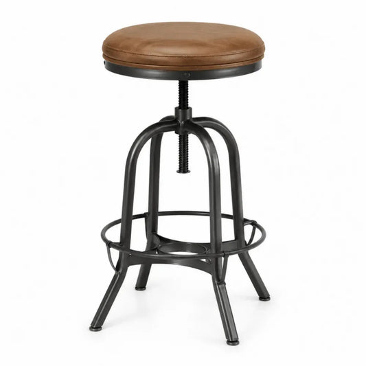 Industrieller Hocker mit PU-Leder und Metall, höhenverstellbar