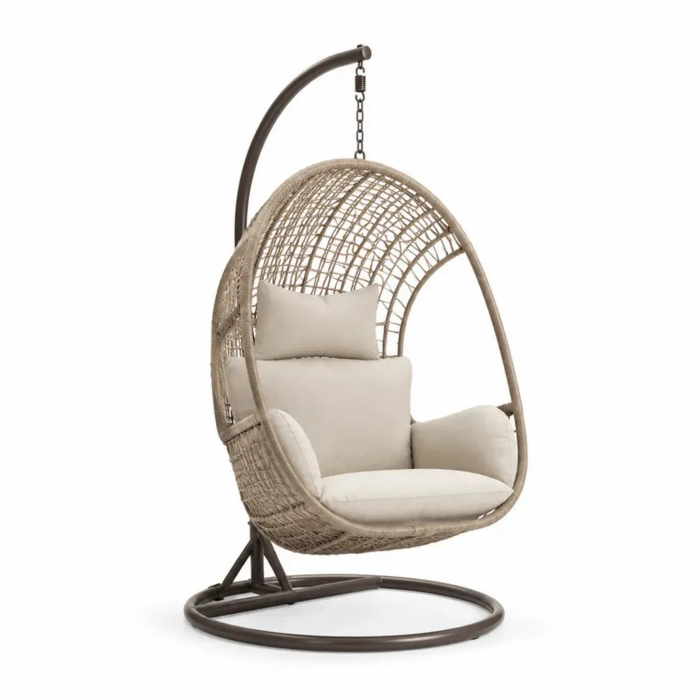 Rattan-Hängesessel mit Stahlgestell, Beige