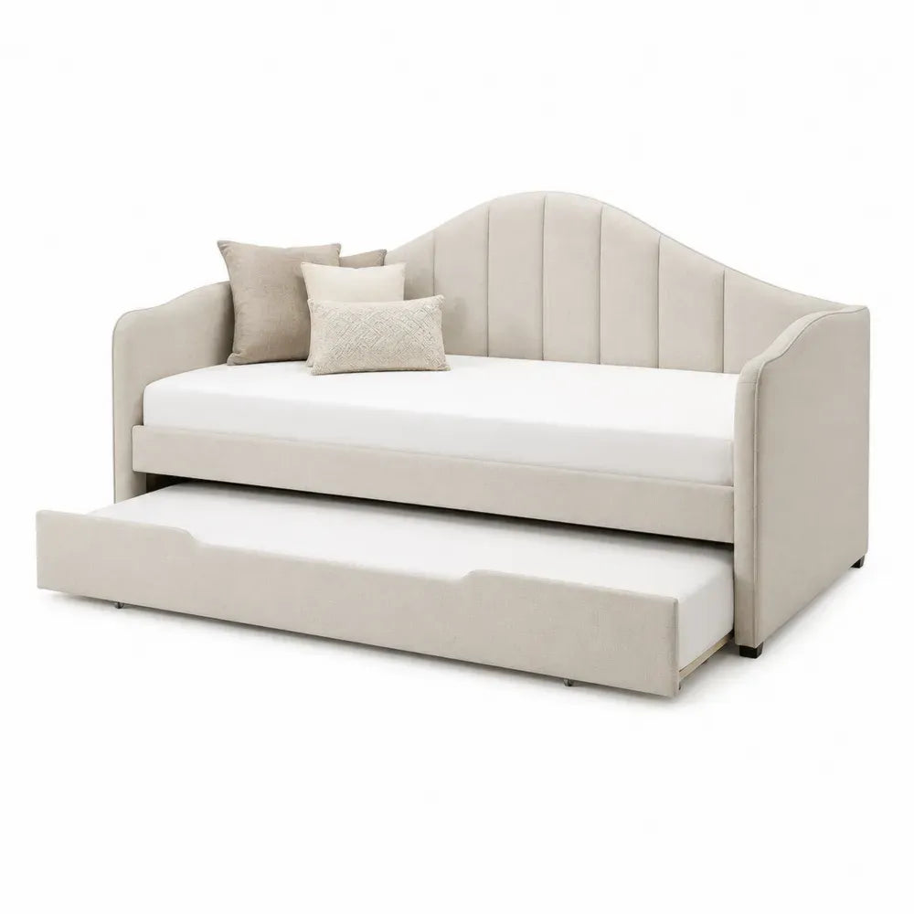Tagesbett mit Ausziehbett und Polsterung - Beige - 200x90 cm