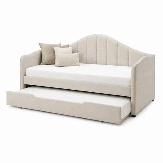 Tagesbett mit Ausziehbett und Polsterung - Beige - 200x90 cm