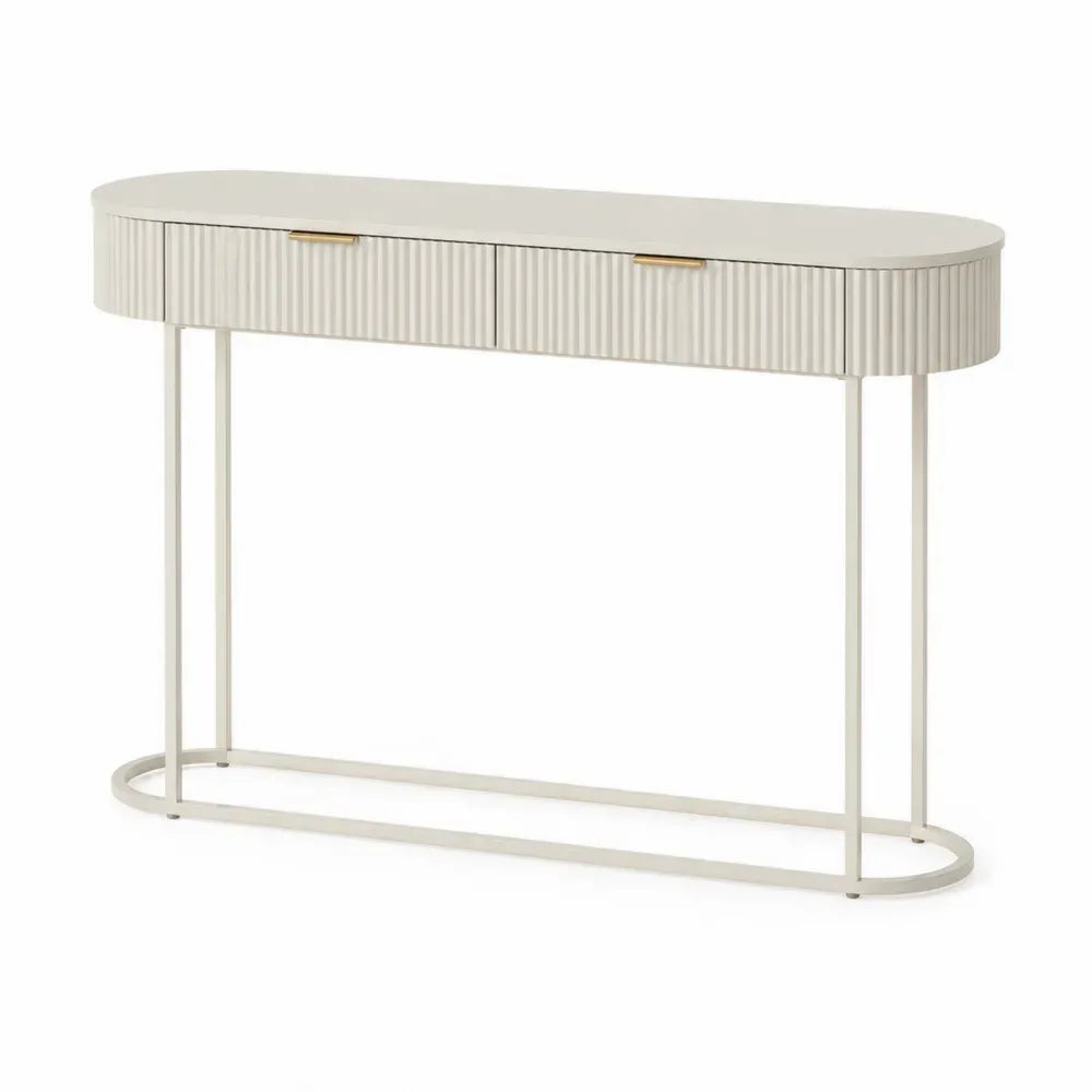 Konsolentisch Oval Cremeweiß MDF Stahl 100x30x80cm