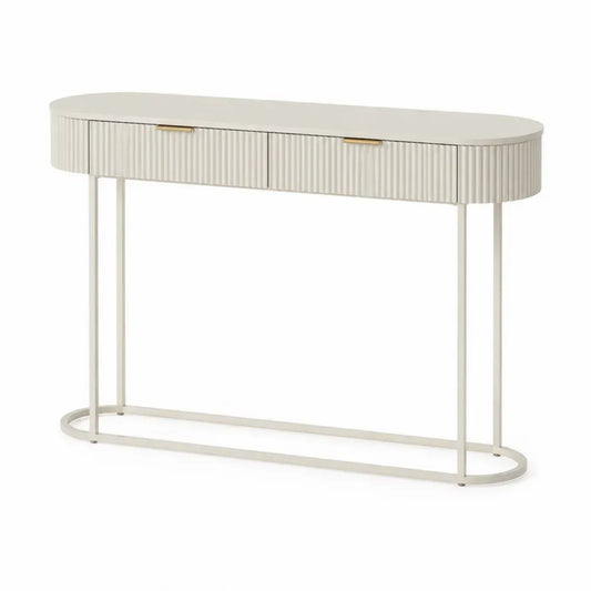Konsolentisch Oval Cremeweiß MDF Stahl 100x30x80cm