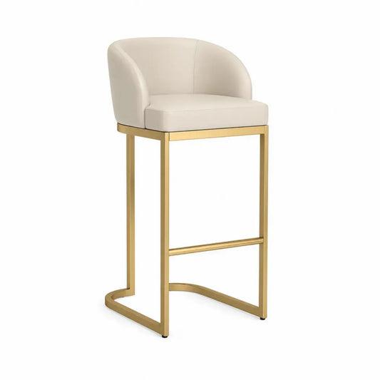 Barhocker PU-Leder Beige Gold Edelstahlbeine