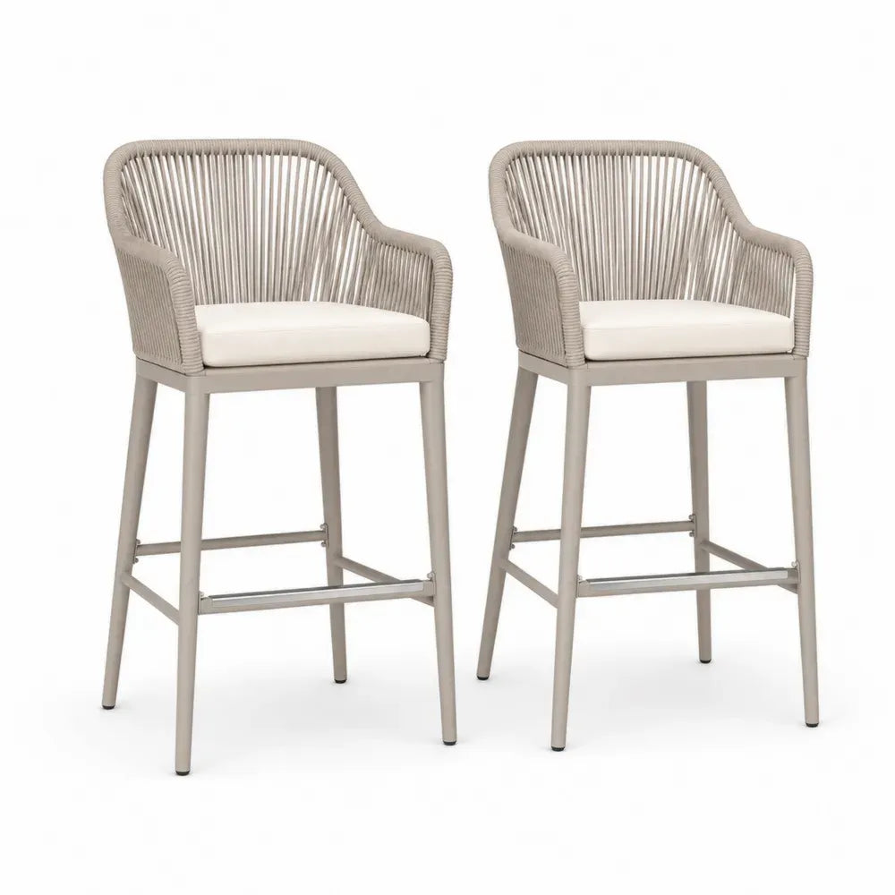 2er-Set Barhocker Aluminium Grau mit Polyethylen-Seil 105 cm