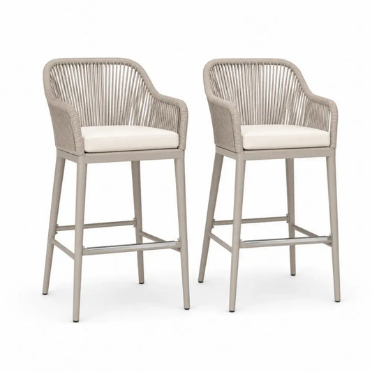2er-Set Barhocker Aluminium Grau mit Polyethylen-Seil 105 cm