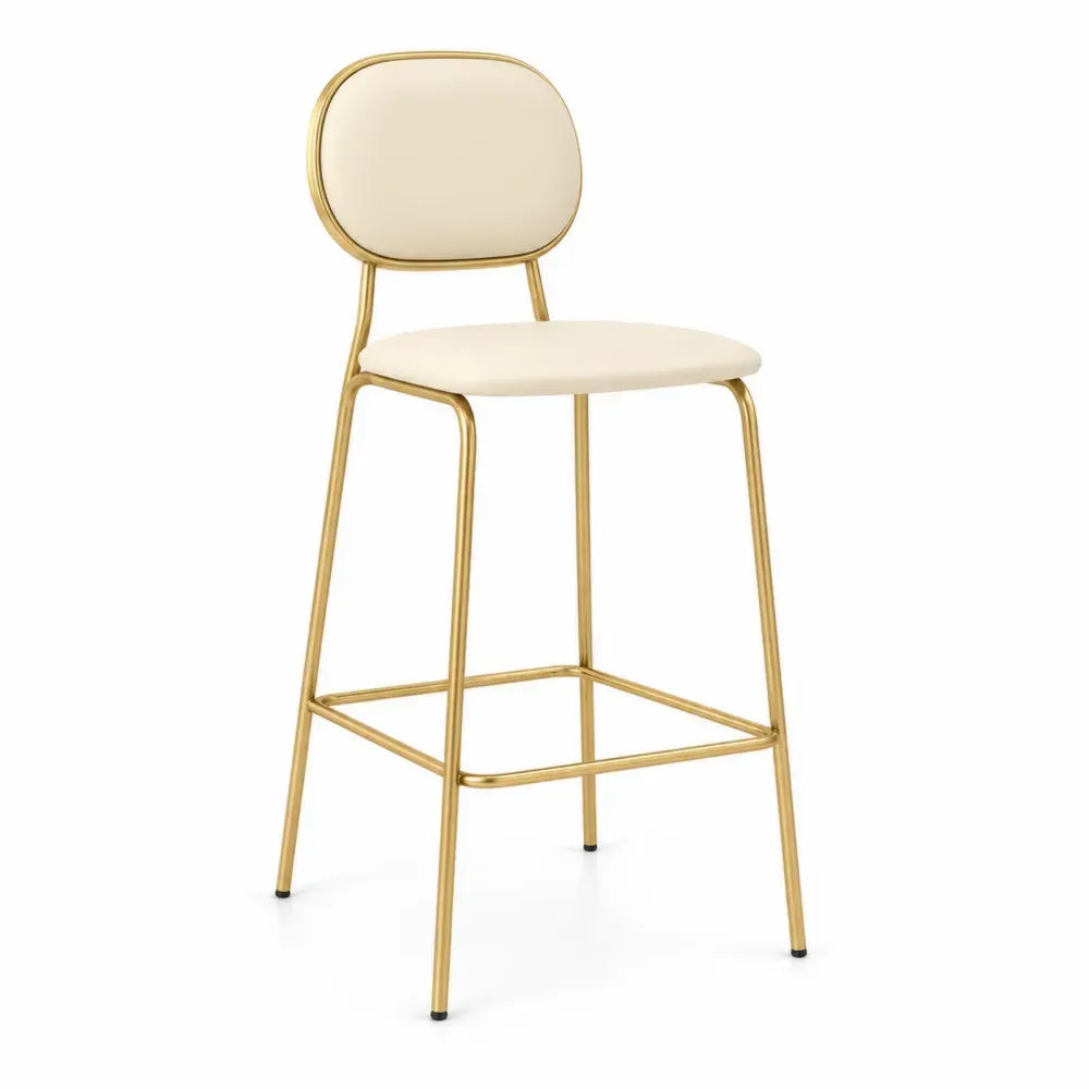 Barhocker mit Stahlgestell und Kunstlederbezug, Beige und Gold, 75 cm Sitzhöhe
