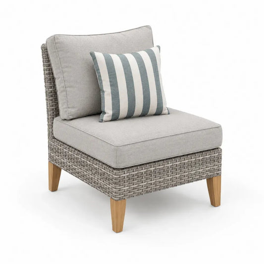 Rattan Stuhl ohne Armlehnen Beige mit Kissen