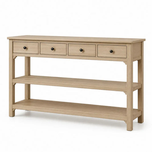 Konsolentisch Holz 4 Schubladen 2 Ablagen Natur 120cm x 35cm x 85cm