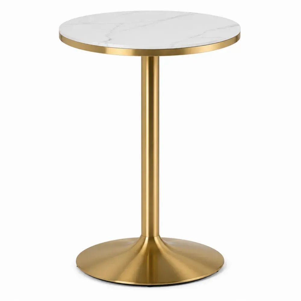 Runder Tisch mit Kunstmarmor und goldfarbenem Edelstahlgestell