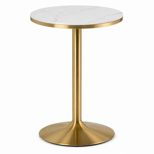Runder Tisch mit Kunstmarmor und goldfarbenem Edelstahlgestell