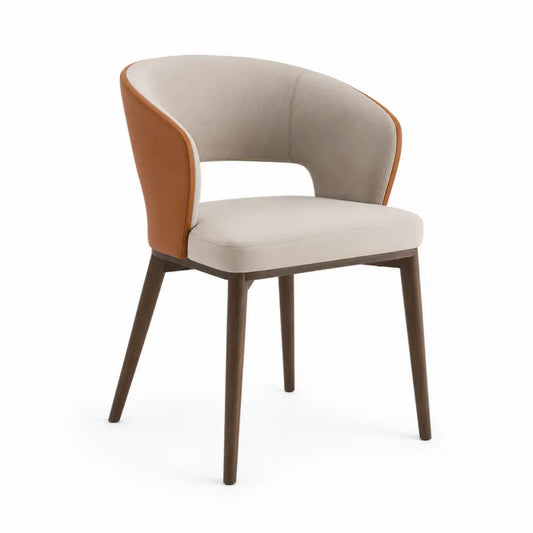 Esszimmerstuhl Textil mit Kunstleder und Holzgestell Beige/Braun