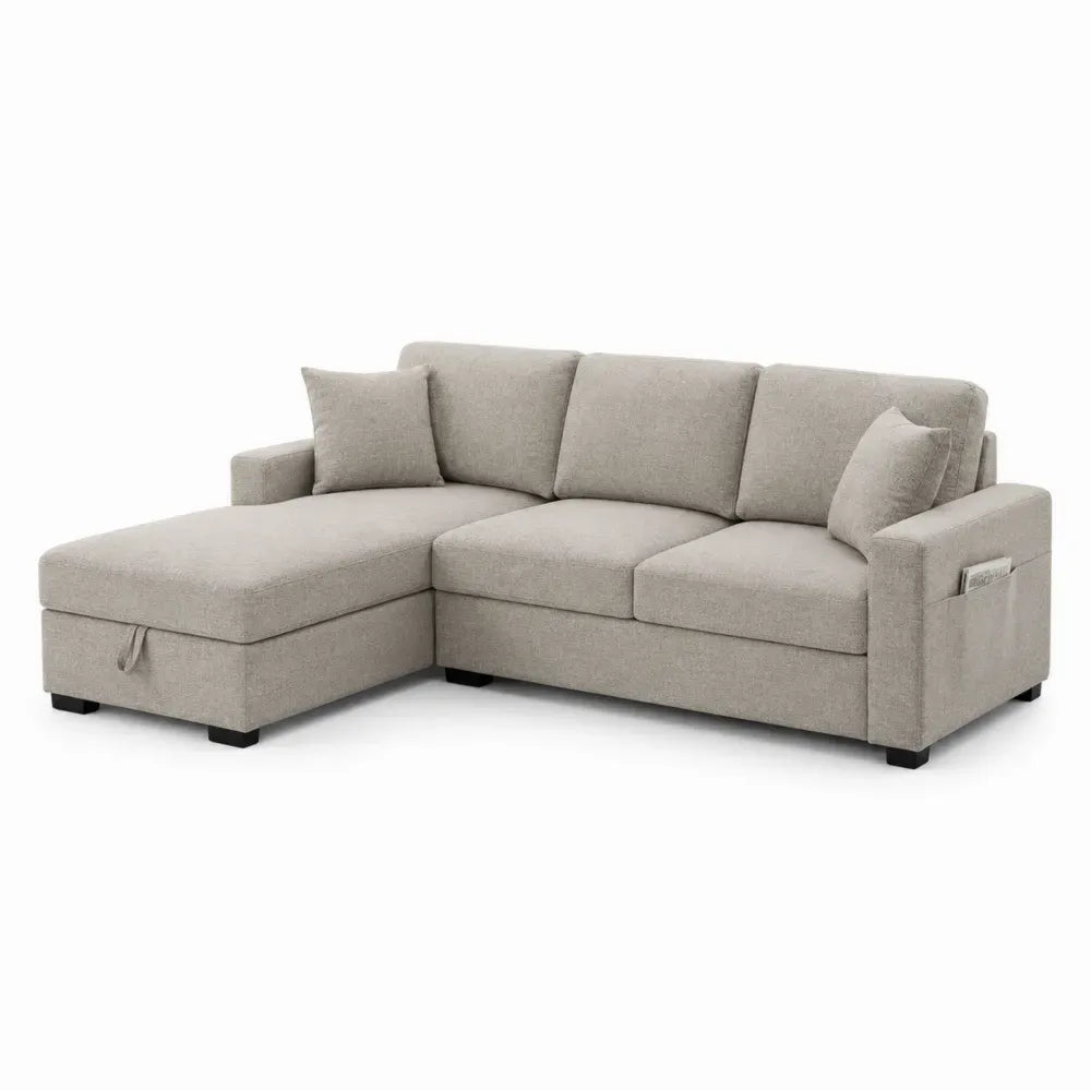 Ecksofa in Hellgrau mit Stauraum