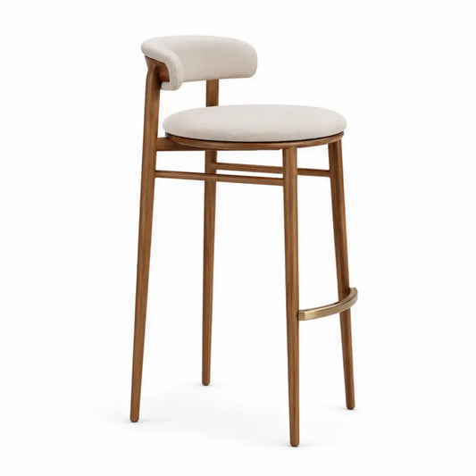 Barhocker Massivholz Beige Stoff, Sitzhöhe 75 cm