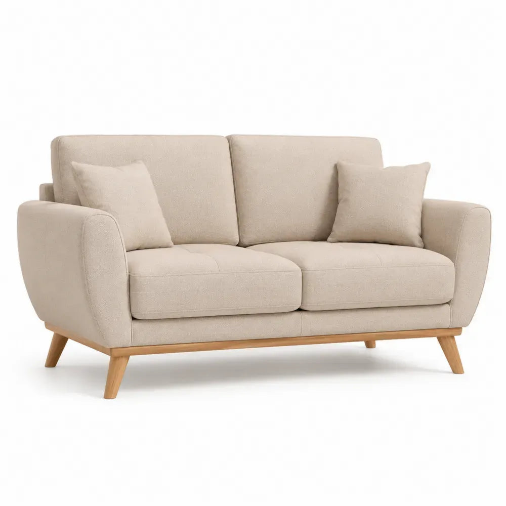 Zweisitzer-Sofa aus Stoff und Holz in Beige