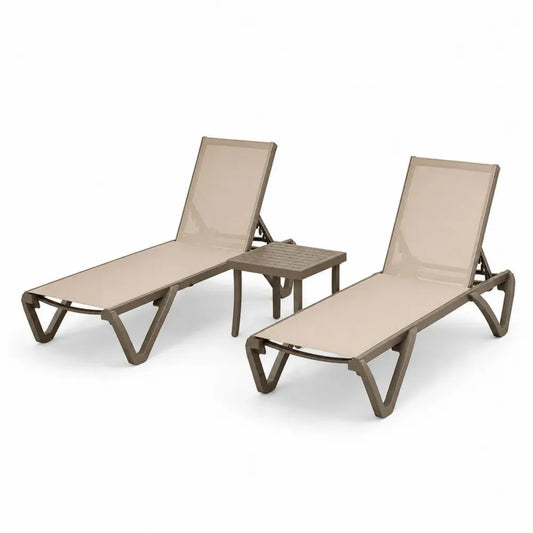 2-teiliges Sonnenliege Set mit Tisch, Kunststoff und Textilene, Beige
