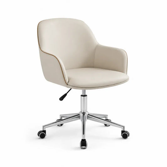 Bürostuhl Beige PU-Leder Höhenverstellbar mit Rollen