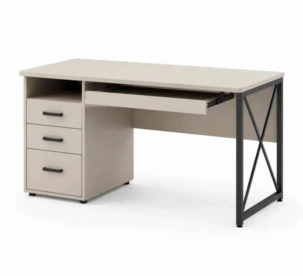 Schreibtisch aus Stahl und Holzwerkstoff, Beige, 120x60x75 cm