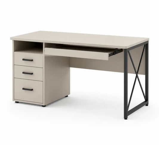Schreibtisch aus Stahl und Holzwerkstoff, Beige, 120x60x75 cm