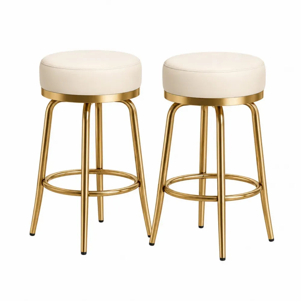 Barhocker Set 2 Stück PU-Leder Weiß Edelstahl Gold
