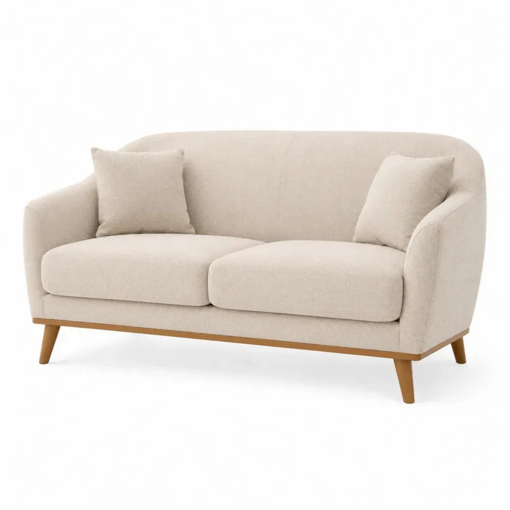 Beiges Zweisitzer-Sofa mit Polyesterbezug und Holzrahmen