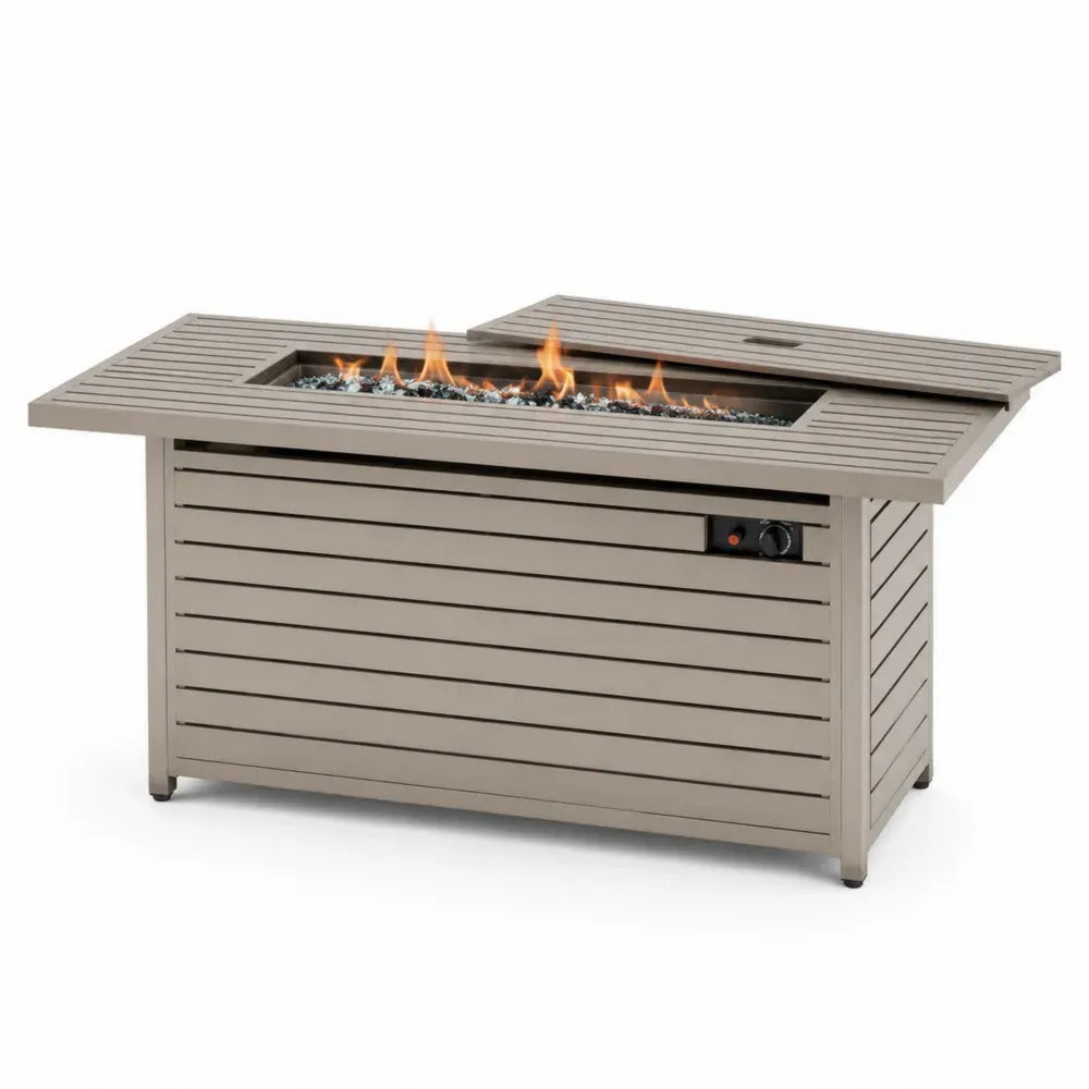 Rechteckiger Gartenfeuerstelltisch aus Aluminium 140x50x60cm Beige