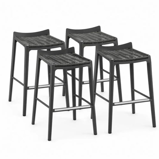 4er-Set Barhocker aus Metall und Kunststoffgeflecht Schwarz