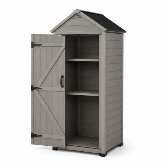 Gartenschrank Holz mit Regalböden Grau