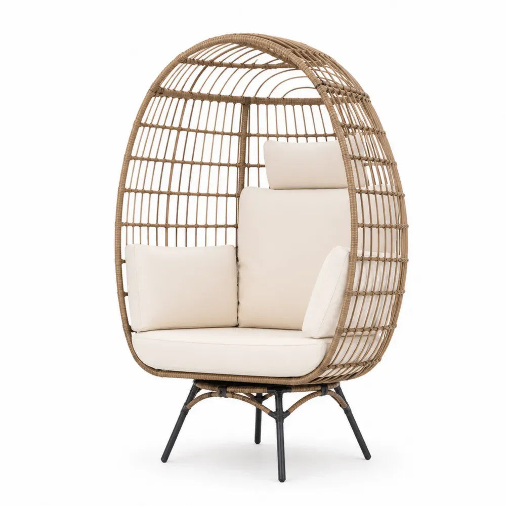 Rattanstuhl Beige mit Metallgestell