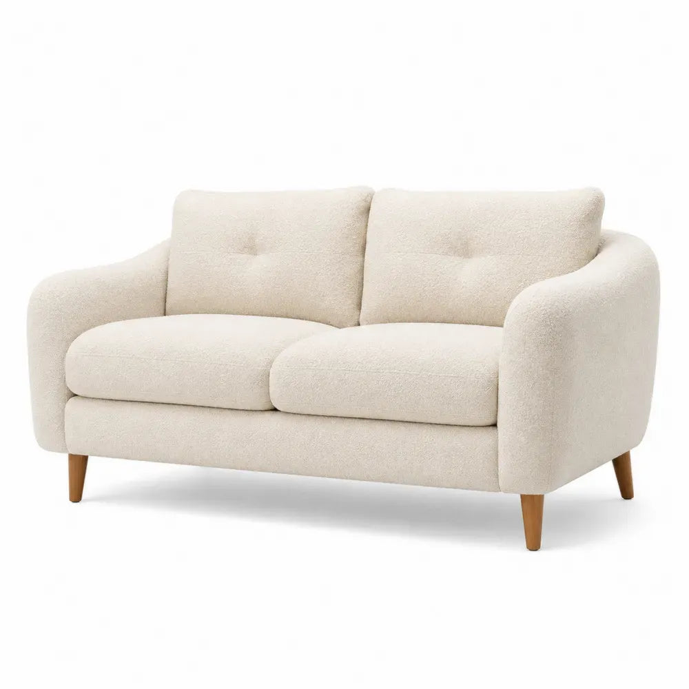 Zweisitzer-Sofa Bouclé Beige Holzbeine 150cm