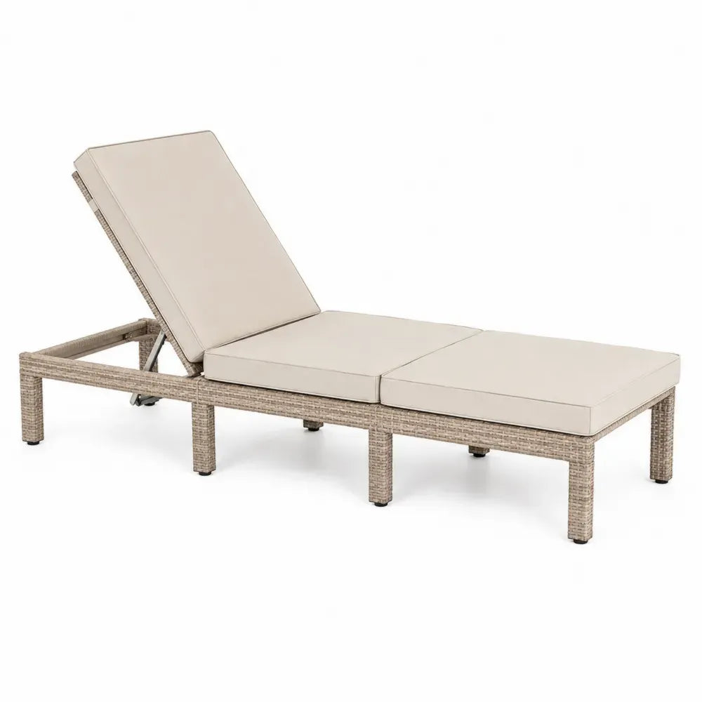 Liegestuhl Rattan verstellbar Beige Polyethylen-Rattan Aluminium inklusive Kissen