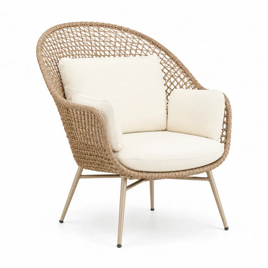 Rattanstuhl mit Metallbeinen in Creme/Beige